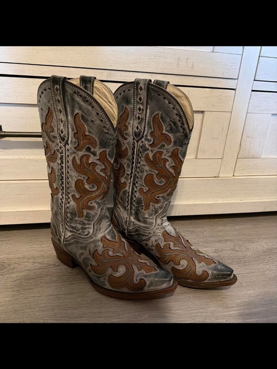 J.B. Dillon Shoes - J.B Dillon Western Leather Cowboy Boots - Gray & Brown